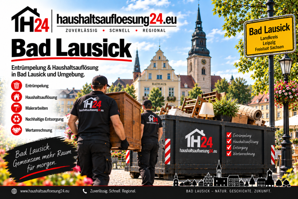 Haushaltsauflösung und Entrümpelung Bad Lausick Haushaltsauflösung24 Illustratives Bad-Lausick-Stadtmotiv für Haushaltsauflösung und Entrümpelung