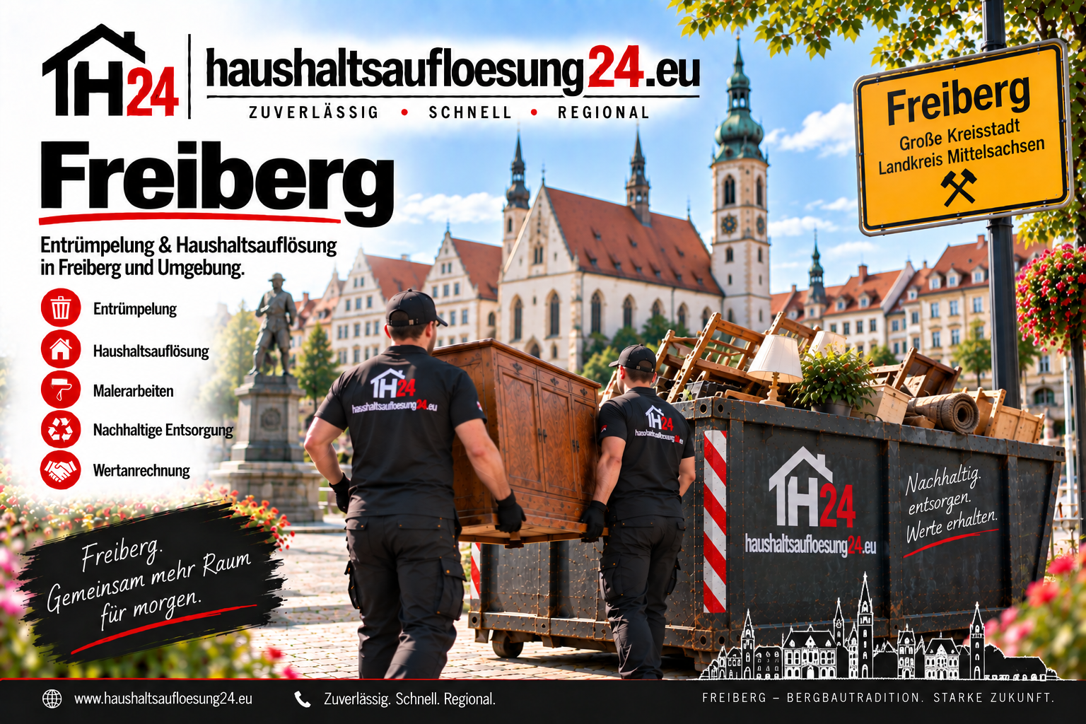 Gestaltetes Freiberg-Stadtmotiv zur Haushaltsauflösung und Entrümpelung