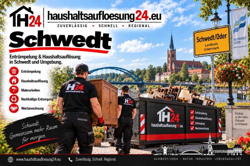 SchwedtOder Haushaltsauflösung24 Gestaltetes Schwedt-Oder-Motiv zur Haushaltsauflösung und Entrümpelung