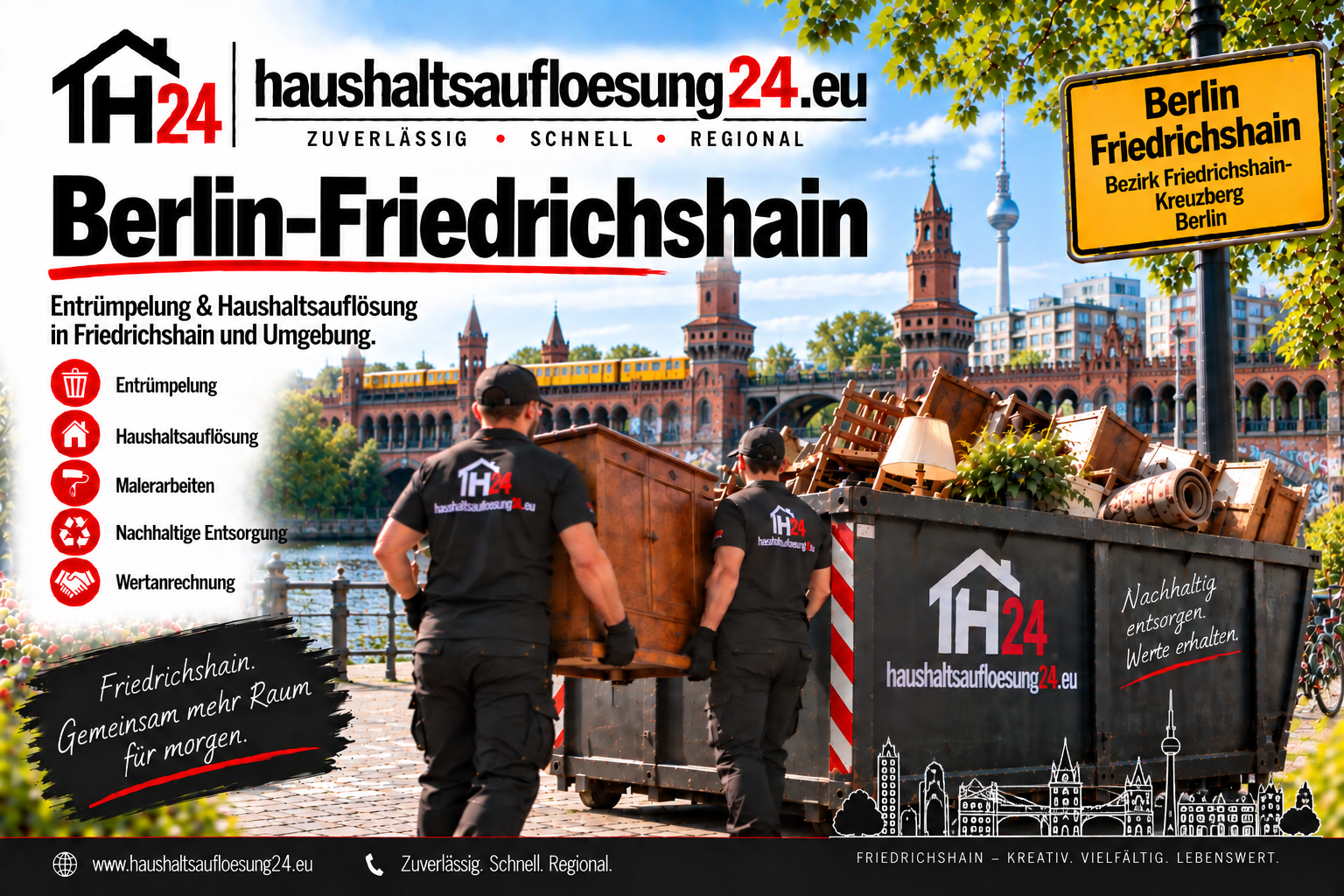 BerlinFriedrichshain Haushaltsauflösung24 Illustratives Stadtmotiv Berlin-Friedrichshain zur Haushaltsauflösung und Entrümpelung