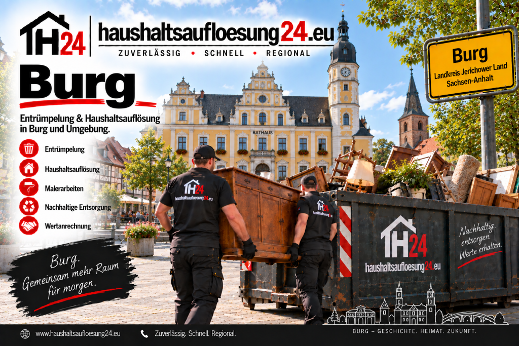 Burg Haushaltsauflösung24 Illustratives Stadtmotiv Burg bei Magdeburg zur Haushaltsauflösung und Entrümpelung
